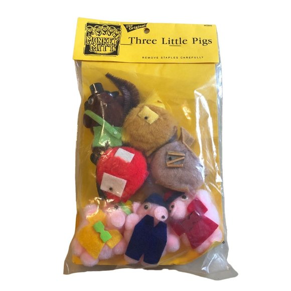 Monkey Mitt Finger Puppets Three Little Pigs Vintage Story Aid Homeschool New - Picture 1 of 4